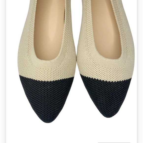 Knit beige with black pointed toe flats size 8.5 new without tags 1/2” heel - Picture 2 of 8